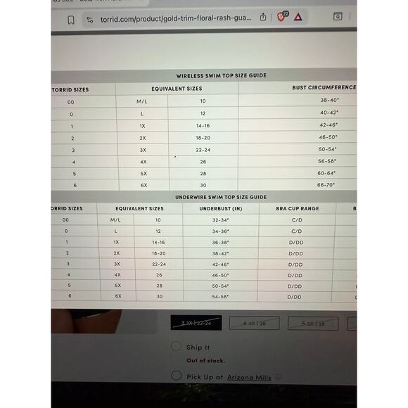 Torrid Gold Trim Floral Long Sleeve Rash Guard Size 3 - Picture 10 of 10